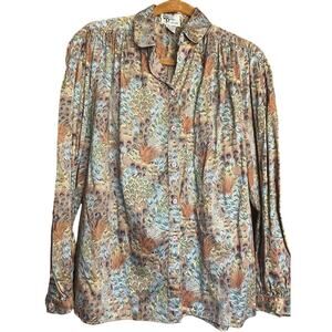 VINTAGE Cottage Core Cotton Peacock Feather Blouse
